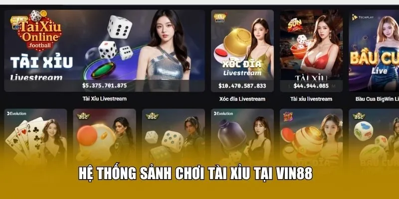 Hệ thống sảnh chơi tài xỉu tại Vin88
